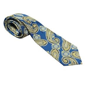 Venturi Uomo Men's Necktie New Blue‎ Gold Paisley Pattern Business Casual
